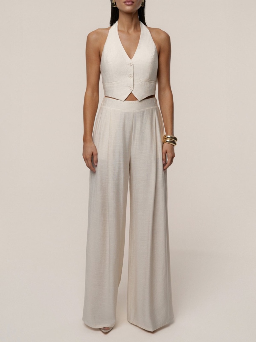 JLUXLABEL Cream Wide Leg Pants